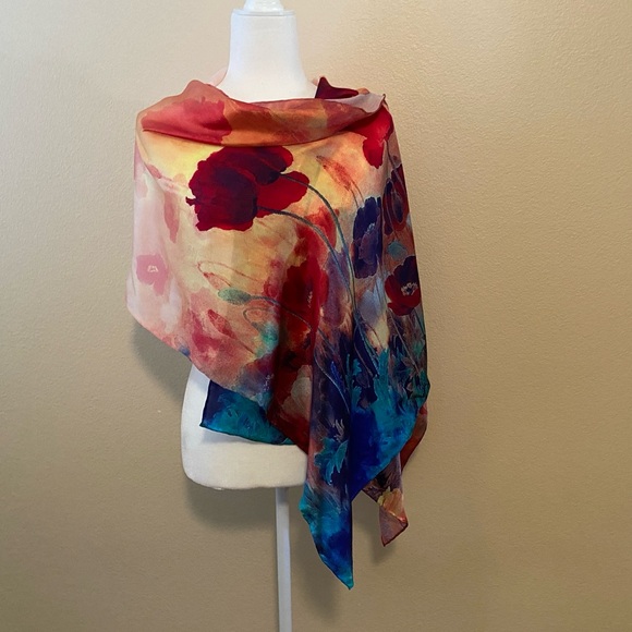 Accessories - New Handmade 100% Silk Vibrant Floral Scarf Wrap